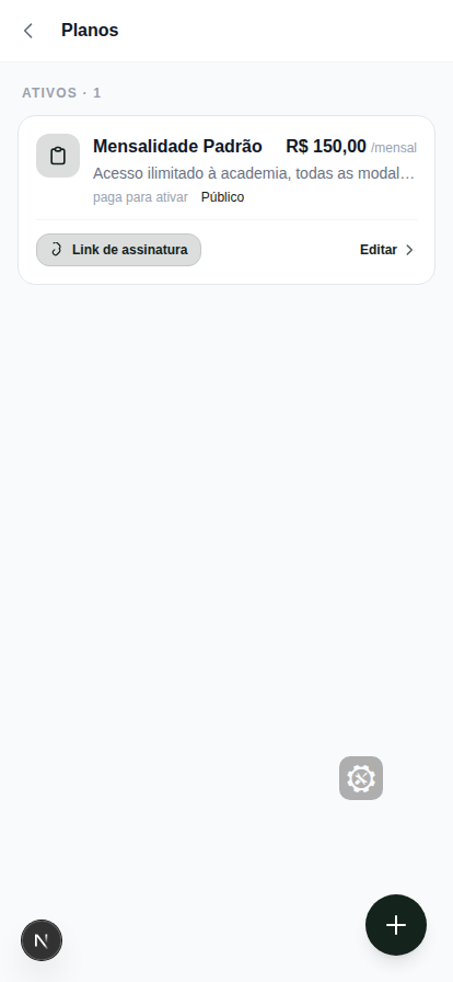 Lista de planos com um plano criado