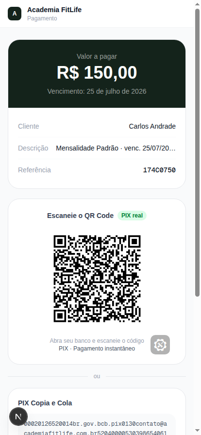Página de pagamento que o cliente recebe