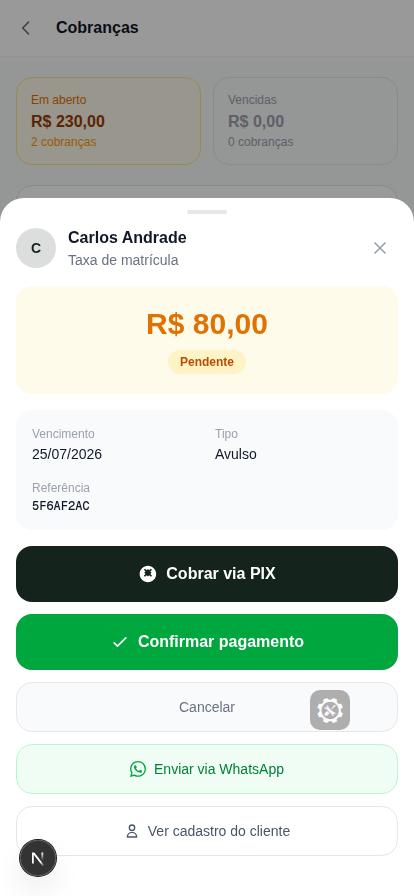 Confirmação antes de marcar uma cobrança como paga